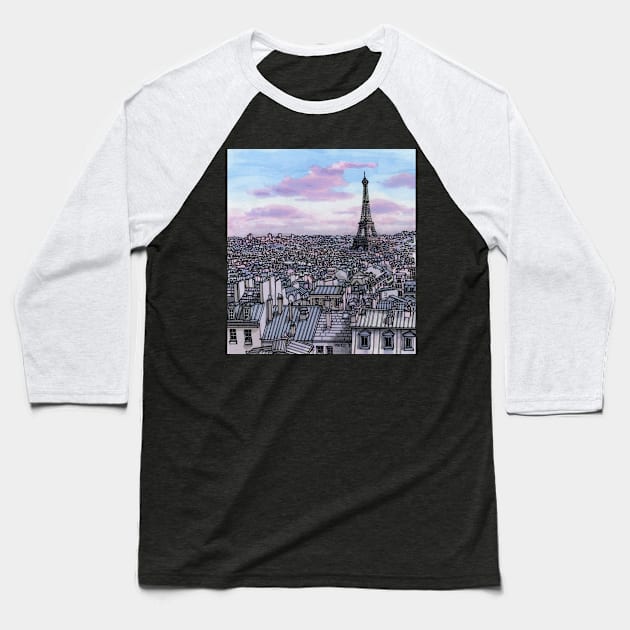 Paris in Purple Baseball T-Shirt by maxwellillustration